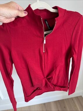 Karen Millen Red Zippered Twist-Front Cowl Sweater